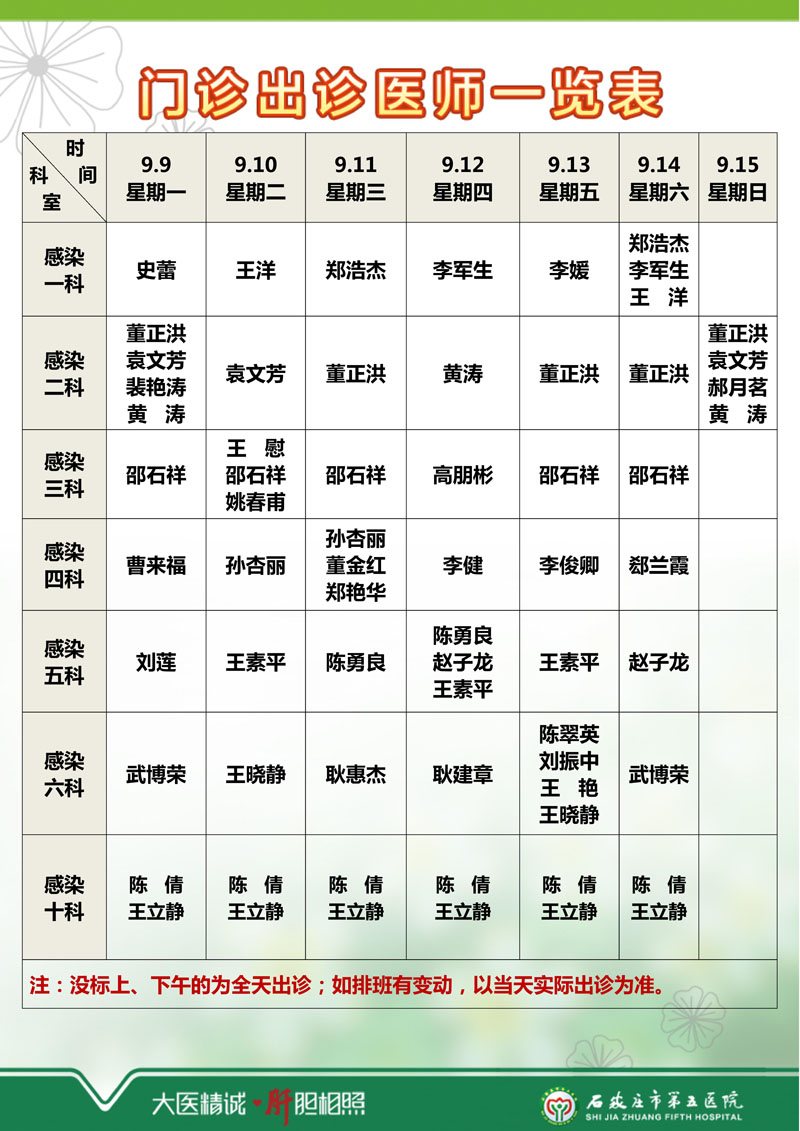 2024年9月2日—9月8日 門診出診醫(yī)師一覽表