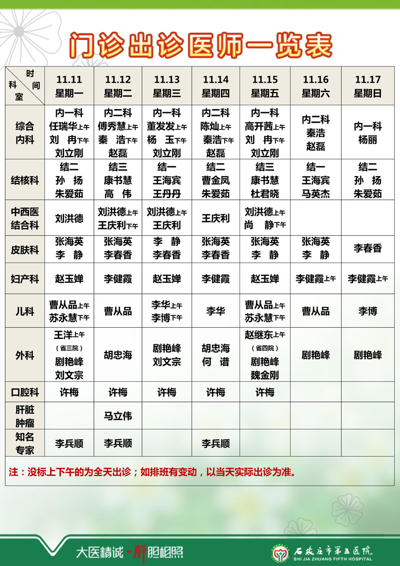 2024年11月4日—11月10日 門診出診醫(yī)師一覽表